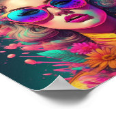 レトロの女の子でサングラスと花 ポスター (角)