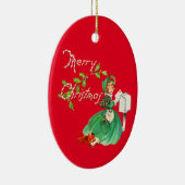 レトロの女の子と犬の古いクリスマスファッションド セラミックオーナメント (右)