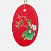 レトロの女の子と犬の古いクリスマスファッションド セラミックオーナメント (左)