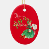 レトロの女の子と犬の古いクリスマスファッションド セラミックオーナメント (裏面)