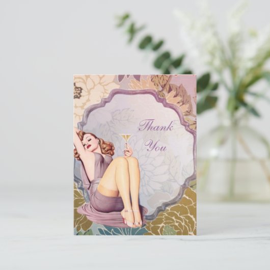 レトロの女の子のブライダルシャワーのお茶会は感謝していしています ポストカード (スタンド正面)