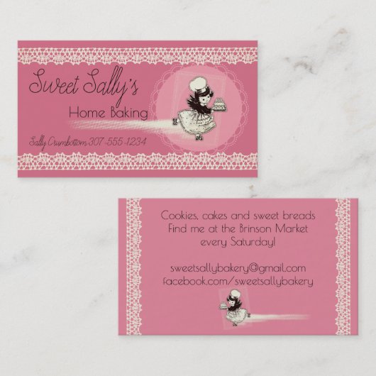 レトロの女の子のペーストリー作りの職人のケーキのパン屋の名刺 名刺 (正面/裏面)