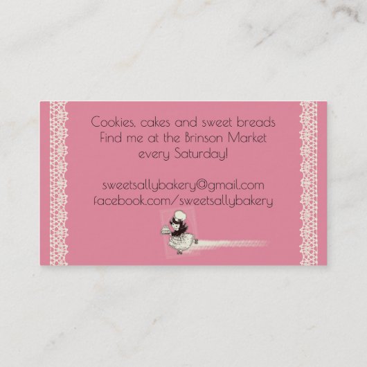 レトロの女の子のペーストリー作りの職人のケーキのパン屋の名刺 名刺 (裏面)