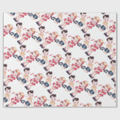 レトロの女の子及び男の子のバレンタイン ラッピングペーパー (フラット)