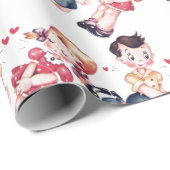 レトロの女の子及び男の子のバレンタイン ラッピングペーパー (ロールコーナー)