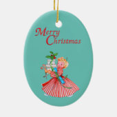 レトロの女の子&プレゼントメリークリスマスキャンディーケーン セラミックオーナメント (裏面)