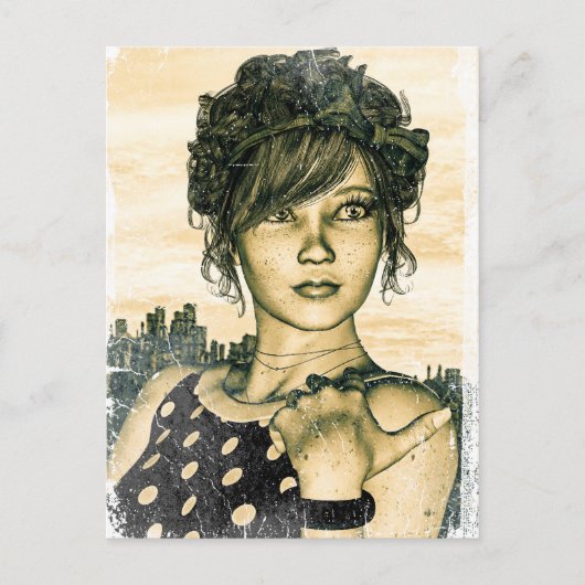 レトロの女の子 ポストカード (正面)