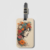 レトロの女の子（髪に花を付ける） ラゲッジタグ (正面縦)