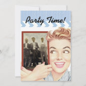 レトロの女性が写真を持つ 招待状 (正面)