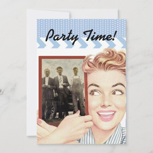 レトロの女性が写真を持つ 招待状 (正面)