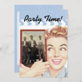 レトロの女性が写真を持つ 招待状 (正面/裏面)