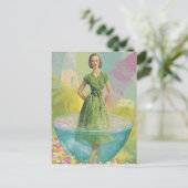 レトロの女性が超現実的な小さなガラス ポストカード (スタンド正面)