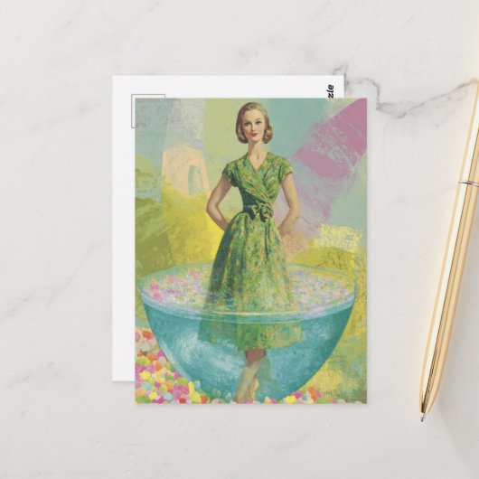 レトロの女性が超現実的な小さなガラス ポストカード (正面/裏面インサイチュ)