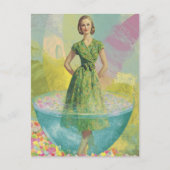 レトロの女性が超現実的な小さなガラス ポストカード (正面)