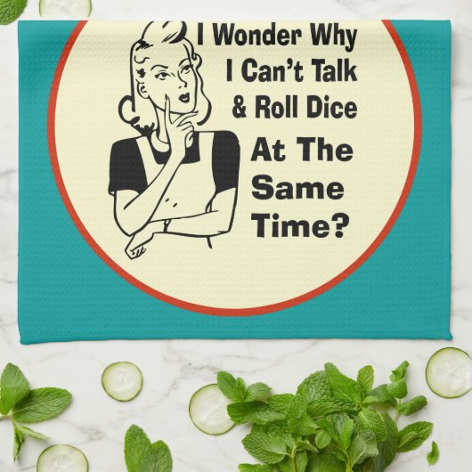 レトロの女性とのBuncoのおもしろいなジレンマ キッチンタオル (折り畳み)