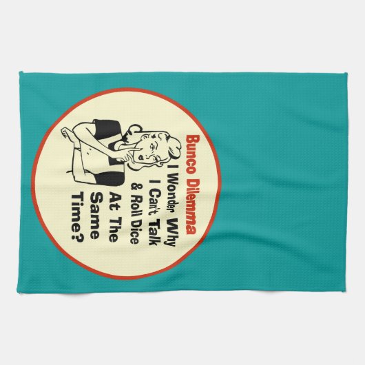 レトロの女性とのBuncoのおもしろいなジレンマ キッチンタオル (横)