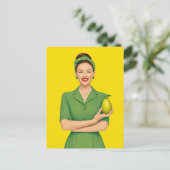 レトロの女性と梨 ポストカード (スタンド正面)