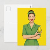 レトロの女性と梨 ポストカード (正面/裏面)