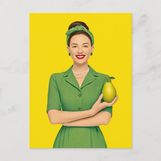 レトロの女性と梨 ポストカード (正面)