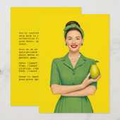 レトロの女性と梨 招待状 (正面/裏面)