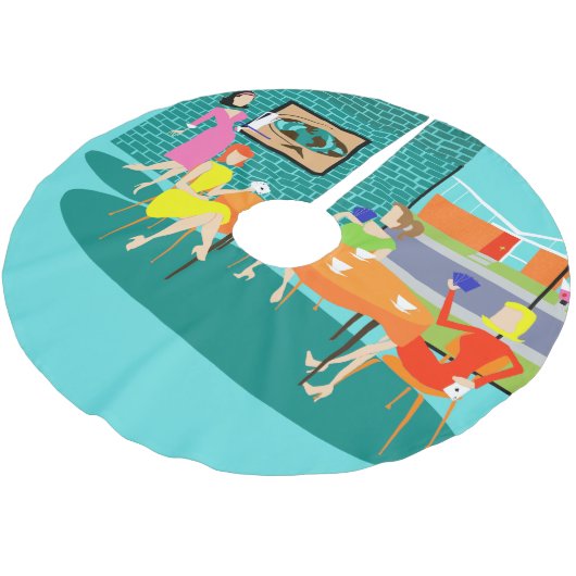 レトロの女性のトランプゲームのクリスマスツリーのスカート ブラッシュドポリエステルツリースカート (アングル)