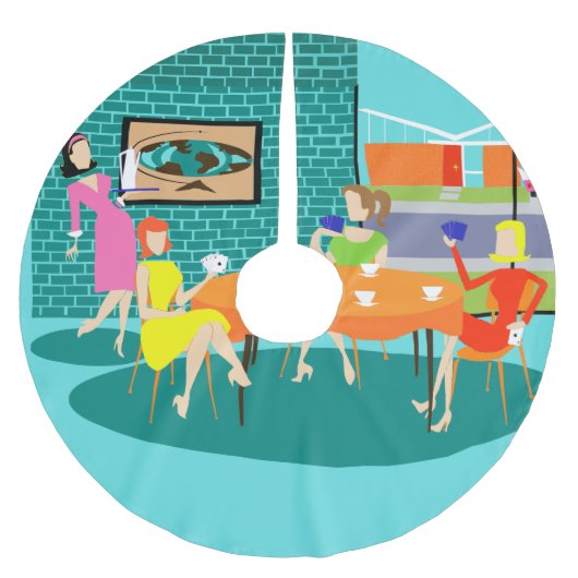 レトロの女性のトランプゲームのクリスマスツリーのスカート ブラッシュドポリエステルツリースカート (正面)