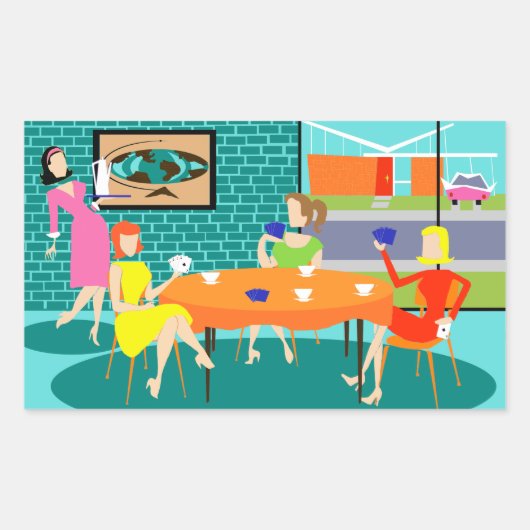 レトロの女性のトランプゲームのステッカー 長方形シール (正面)