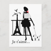 レトロの女性の赤と黒のシルエット ポストカード (正面)