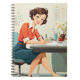 レトロの女性アットデスク ノートブック