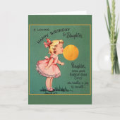 レトロの娘のフーセンガムの誕生日の挨拶状 カード (正面)