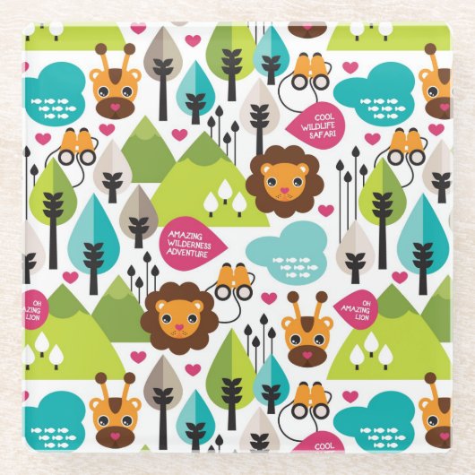 レトロの子供のサファリのライオンの野性生物 ガラスコースター (正面)