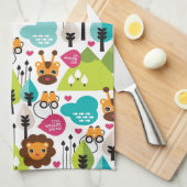 レトロの子供のサファリのライオンの野性生物 キッチンタオル (四つ折り)