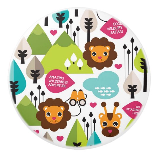 レトロの子供のサファリのライオンの野性生物 セラミックノブ (正面)