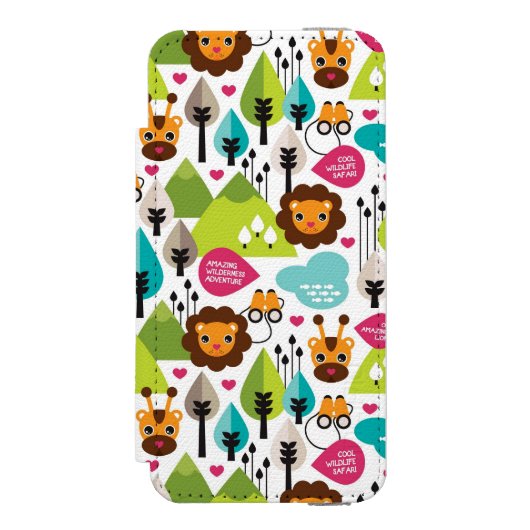 レトロの子供のサファリのライオンの野性生物 INCIPIO iPhoneウォレットケース (フォリオ 正面)