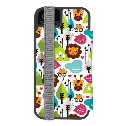 レトロの子供のサファリのライオンの野性生物 INCIPIO iPhoneウォレットケース (フォリオ裏面)