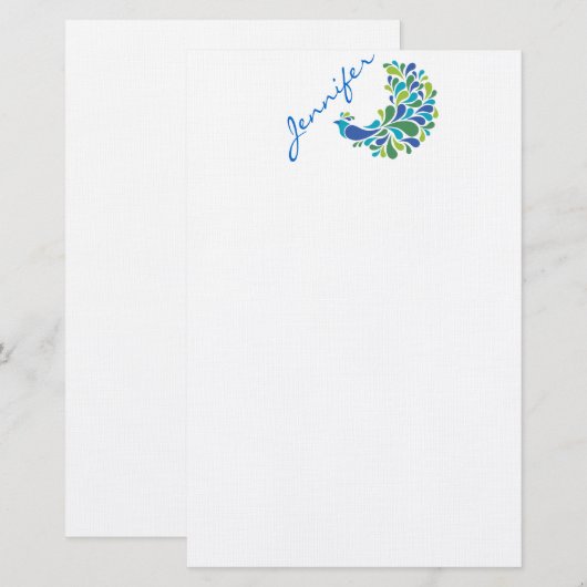 レトロの孔雀 便箋 (正面/裏面)