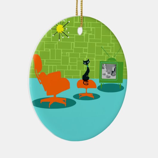 レトロの宇宙時代の子猫のクリスマスのオーナメント セラミックオーナメント (右)