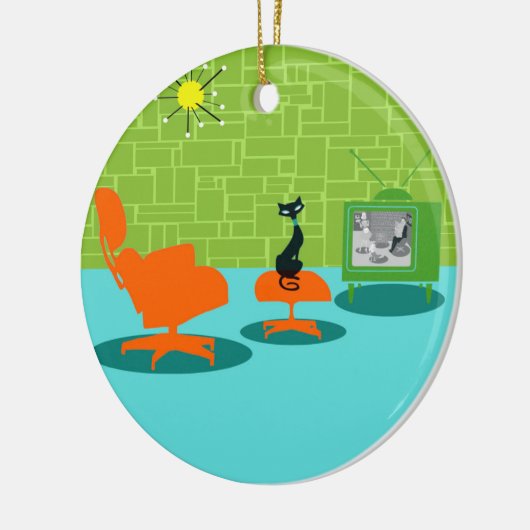 レトロの宇宙時代の子猫のクリスマスのオーナメント セラミックオーナメント (左)