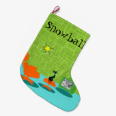 レトロの宇宙時代の子猫のクリスマスのストッキング ラージクリスマスストッキング (正面 (吊り時))