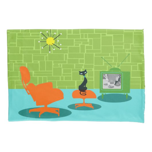 レトロの宇宙時代の子猫の枕カバー 枕カバー (正面)