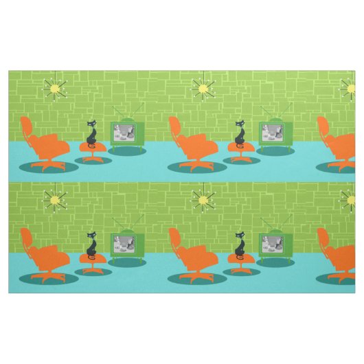 レトロの宇宙時代の子猫の生地 ファブリック (ファットクウォーター)