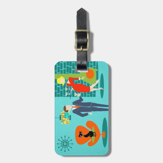 レトロの宇宙時代の漫画のカップルの荷物のラベル ラゲッジタグ (正面縦)