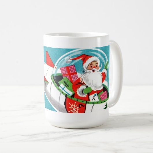 レトロの宇宙船のサンタのクリスマスのマグ(完全な覆い) コーヒーマグカップ (正面右)