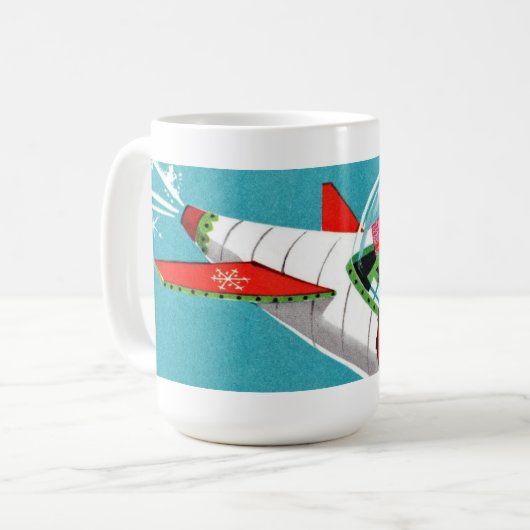 レトロの宇宙船のサンタのクリスマスのマグ(完全な覆い) コーヒーマグカップ (正面左)