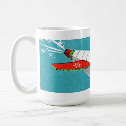 レトロの宇宙船のサンタのクリスマスのマグ(完全な覆い) コーヒーマグカップ (左)