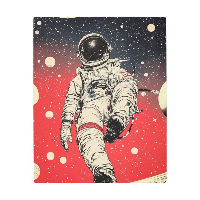 レトロの宇宙飛行士失ったSF メタルプリント (正面)