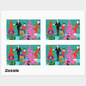 レトロの家族がクリスマスツリーのシールをトリミング 長方形シール (シート)