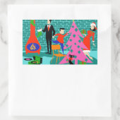 レトロの家族がクリスマスツリーのシールをトリミング 長方形シール (バッグ)