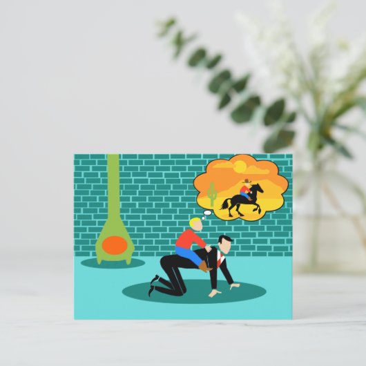 レトロの小さいカウボーイの郵便はがき ポストカード (スタンド正面)