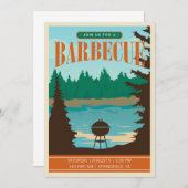 レトロの屋外BBQの招待 招待状 (正面/裏面)
